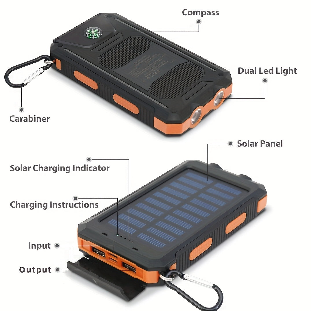 Outdoor Solar-Powerbank 10.000 mAh mit LED & Dual-USB – Robust & Wetterfest